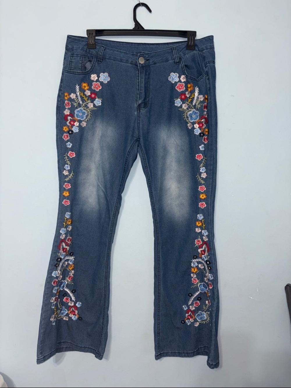 XL Embroidered 70s Boho Hippie Festi lightweight flare jeans